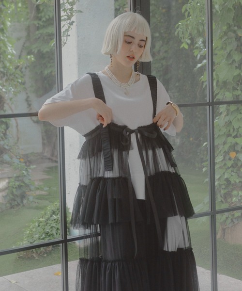 manana suerte（マニャーナスエルテ）の「レイヤードチュールワンピース（ワンピース・レディース・ブラック・FREE）」の5枚目の写真