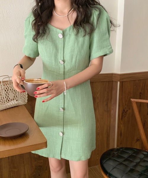 FREE STYLISTS(フリー スタイリスト)の「YUGA_YGMC Button tweed dress(ワンピース・レディース・ライトグリーン/ホワイト・FREE)」の12枚目の写真
