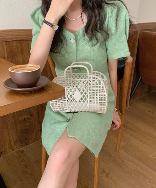 FREE STYLISTS(フリー スタイリスト)の「YUGA_YGMC Button tweed dress(ワンピース・レディース・ライトグリーン/ホワイト・FREE)」の15枚目の写真