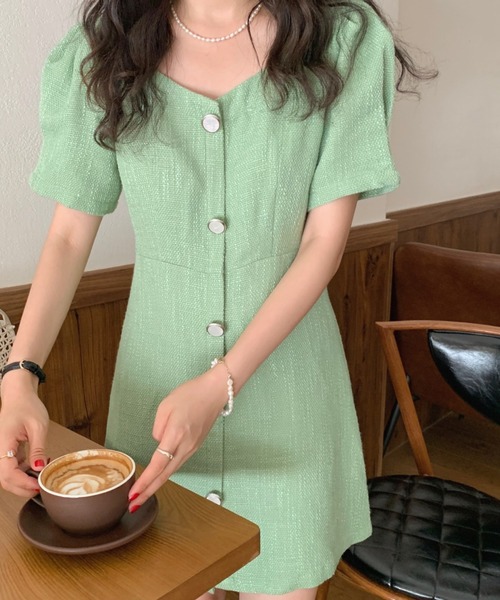 FREE STYLISTS(フリー スタイリスト)の「YUGA_YGMC Button tweed dress(ワンピース・レディース・ライトグリーン/ホワイト・FREE)」の11枚目の写真