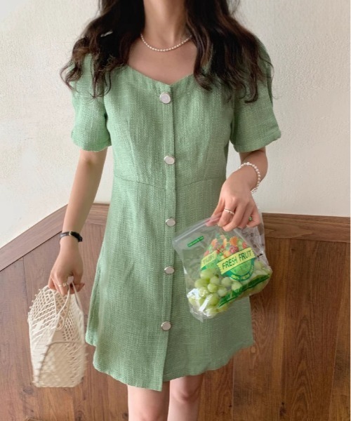 FREE STYLISTS(フリー スタイリスト)の「YUGA_YGMC Button tweed dress(ワンピース・レディース・ライトグリーン/ホワイト・FREE)」の13枚目の写真