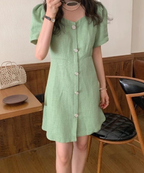 FREE STYLISTS(フリー スタイリスト)の「YUGA_YGMC Button tweed dress(ワンピース・レディース・ライトグリーン/ホワイト・FREE)」の14枚目の写真