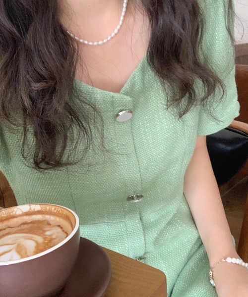 FREE STYLISTS(フリー スタイリスト)の「YUGA_YGMC Button tweed dress(ワンピース・レディース・ライトグリーン/ホワイト・FREE)」の17枚目の写真