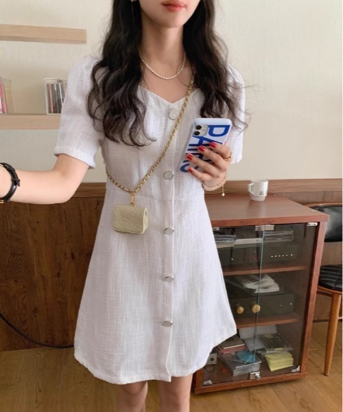FREE STYLISTS(フリー スタイリスト)の「YUGA_YGMC Button tweed dress(ワンピース・レディース・ライトグリーン/ホワイト・FREE)」の7枚目の写真