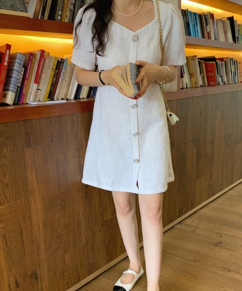 FREE STYLISTS(フリー スタイリスト)の「YUGA_YGMC Button tweed dress(ワンピース・レディース・ライトグリーン/ホワイト・FREE)」の9枚目の写真