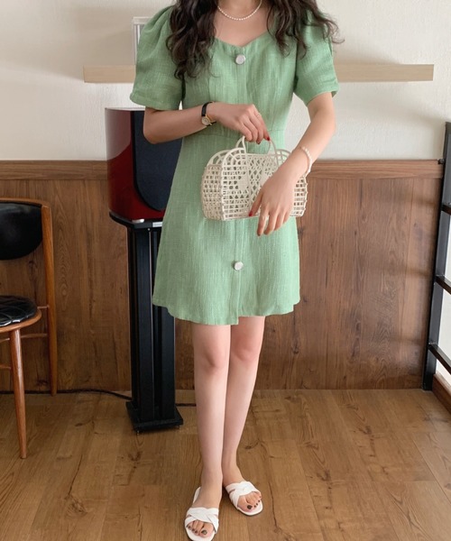 FREE STYLISTS(フリー スタイリスト)の「YUGA_YGMC Button tweed dress(ワンピース・レディース・ライトグリーン/ホワイト・FREE)」の19枚目の写真
