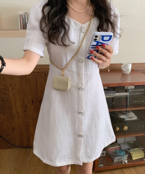 FREE STYLISTS(フリー スタイリスト)の「YUGA_YGMC Button tweed dress(ワンピース・レディース・ライトグリーン/ホワイト・FREE)」の4枚目の写真