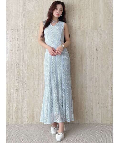 MERCURYDUO(マーキュリーデュオ)の「カットレースブロッキングマーメイドワンピース(ワンピース・レディース・ブラック/ライトブルー/オフホワイト・SMALL/MEDIUM)」の7枚目の写真