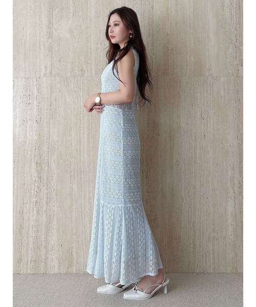 MERCURYDUO(マーキュリーデュオ)の「カットレースブロッキングマーメイドワンピース(ワンピース・レディース・ブラック/ライトブルー/オフホワイト・SMALL/MEDIUM)」の8枚目の写真