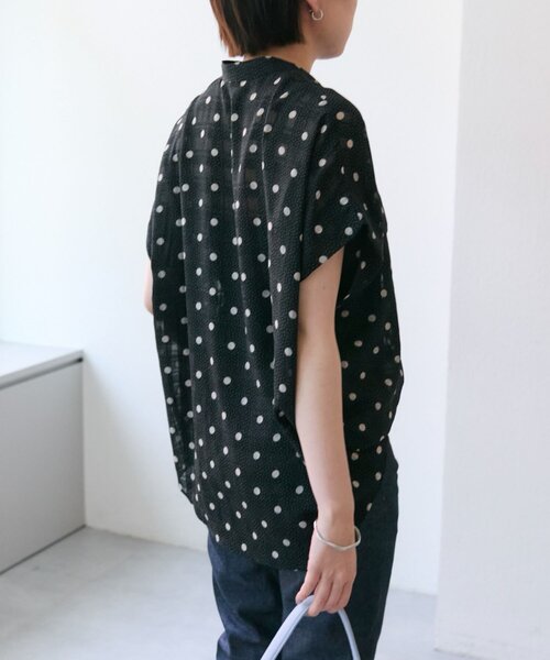 <お値下げ>ear PAPILLONNER バンドカラープリントブラウス ear PAPILLONNER ブラウス シャツ バンドカラープリント半袖