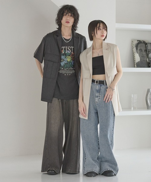 Anui(アニュイ)の「【UNISEX】ライトレザーベスト(ベスト・レディース・ブラック/アイボリー・MEDIUM)」の8枚目の写真