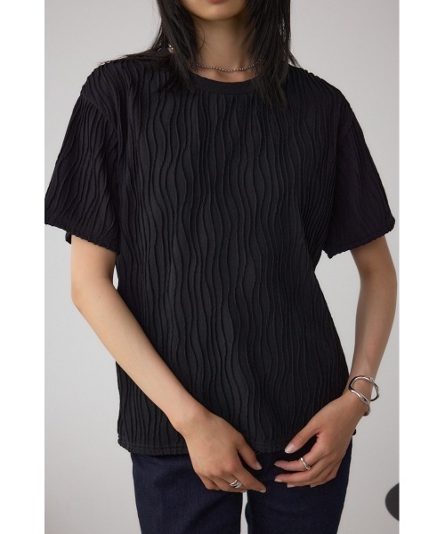 AZUL by moussy(アズールバイマウジー)の「ソリッドテクスチャーカットトップス(Tシャツ/カットソー・レディース・ブラック/ホワイト/レッド/ライトグレー・SMALL/MEDIUM)」の3枚目の写真