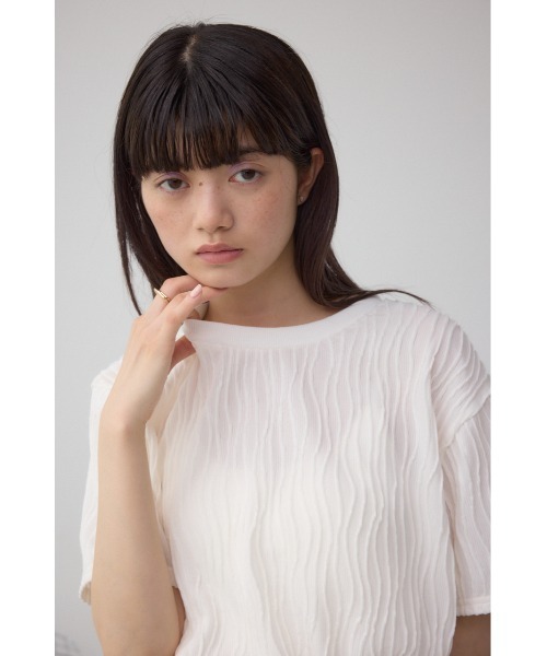 AZUL by moussy(アズールバイマウジー)の「ソリッドテクスチャーカットトップス(Tシャツ/カットソー・レディース・ブラック/ホワイト/レッド/ライトグレー・SMALL/MEDIUM)」の5枚目の写真