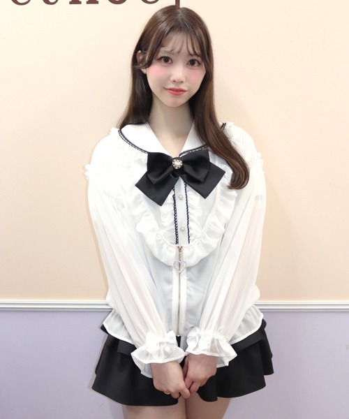 Secret Honey(シークレットハニー)の「フロントZIPシフォンカーディガン(その他アウター・レディース・オフホワイト/ブラック・MEDIUM)」の4枚目の写真