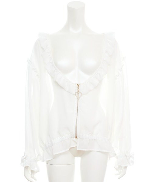 Secret Honey(シークレットハニー)の「フロントZIPシフォンカーディガン(その他アウター・レディース・オフホワイト/ブラック・MEDIUM)」の11枚目の写真