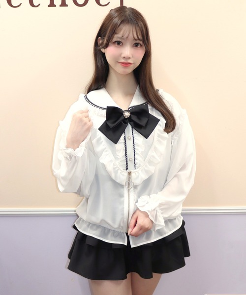 Secret Honey(シークレットハニー)の「フロントZIPシフォンカーディガン(その他アウター・レディース・オフホワイト/ブラック・MEDIUM)」の10枚目の写真