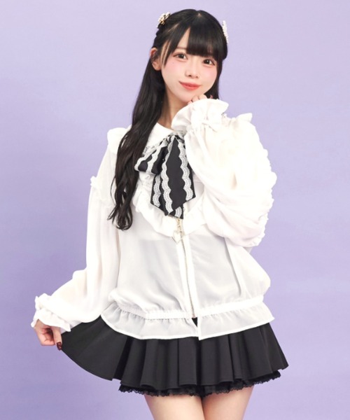 シークレットハニー Secret Honey フロントZIPシフォンカーディガン （クロ） Secret Honey シークレットハニー フロントZIPシフォン