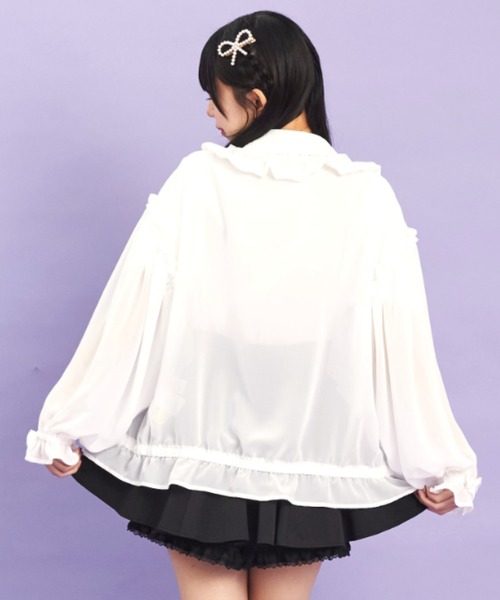 Secret Honey(シークレットハニー)の「フロントZIPシフォンカーディガン(その他アウター・レディース・オフホワイト/ブラック・MEDIUM)」の7枚目の写真