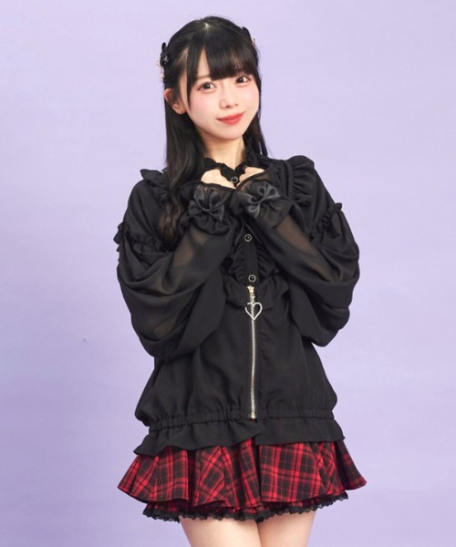 Secret Honey(シークレットハニー)の「フロントZIPシフォンカーディガン(その他アウター・レディース・オフホワイト/ブラック・MEDIUM)」の8枚目の写真