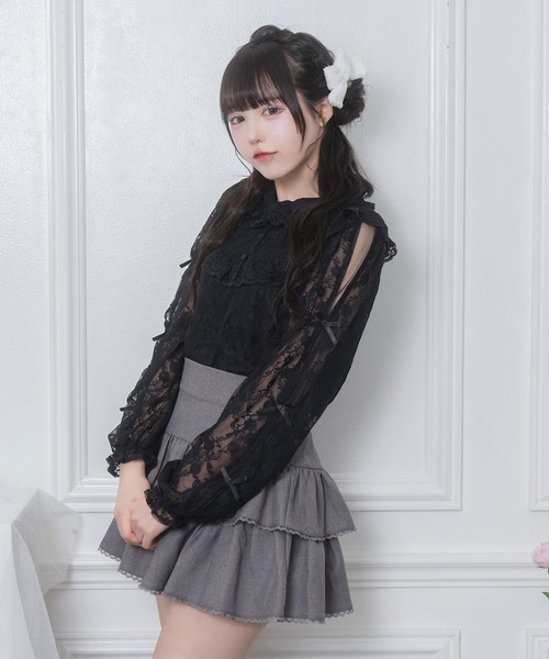 Honey Cinnamon(ハニーシナモン)の「袖リボンレースブラウス(シャツ/ブラウス・レディース・ホワイト/ブラック・FREE)」の2枚目の写真