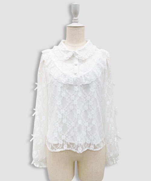 Honey Cinnamon(ハニーシナモン)の「袖リボンレースブラウス(シャツ/ブラウス・レディース・ホワイト/ブラック・FREE)」の12枚目の写真