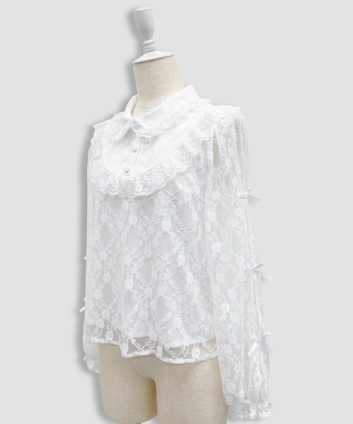 Honey Cinnamon(ハニーシナモン)の「袖リボンレースブラウス(シャツ/ブラウス・レディース・ホワイト/ブラック・FREE)」の13枚目の写真