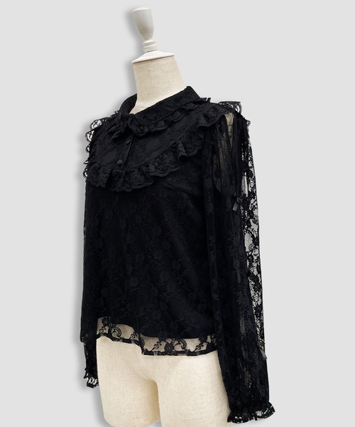 Honey Cinnamon(ハニーシナモン)の「袖リボンレースブラウス(シャツ/ブラウス・レディース・ホワイト/ブラック・FREE)」の7枚目の写真