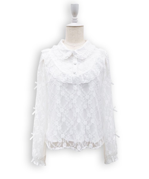 Honey Cinnamon（ハニーシナモン）の「袖リボンレースブラウス（シャツ/ブラウス・レディース・ブラック/ホワイト・FREE）」の12枚目の写真