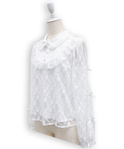 Honey Cinnamon（ハニーシナモン）の「袖リボンレースブラウス（シャツ/ブラウス・レディース・ブラック/ホワイト・FREE）」の11枚目の写真