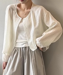 ノーカラー 夏カーディガン シャツブラウス ショート 薄手 夏 UV対策 日焼け対策