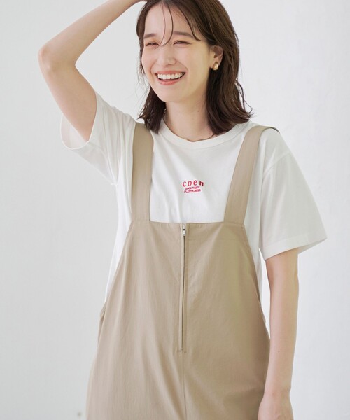 coen（コーエン）の「【UVカット / ストレッチ / 吸水速乾】マルチファンクション ジップサロペット（サロペット/オーバーオール・レディース・ベージュ/ブラック/オリーブ・L/M）」の14枚目の写真