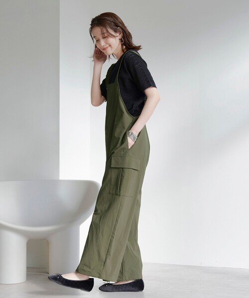 coen（コーエン）の「【UVカット / ストレッチ / 吸水速乾】マルチファンクション ジップサロペット（サロペット/オーバーオール・レディース・ベージュ/ブラック/オリーブ・L/M）」の18枚目の写真