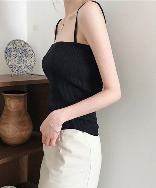 Miniministore(ミニミニストア)の「リブニットキャミソール ダブルストラップ(キャミソール・レディース・グリーン/ホワイト/ベージュ/パープル/ブラック/ブルー/フューシャピンク・FREE)」の12枚目の写真