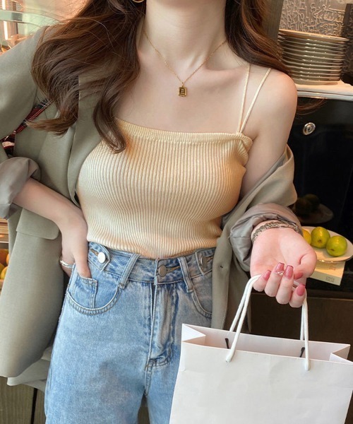 Miniministore(ミニミニストア)の「リブニットキャミソール ダブルストラップ(キャミソール・レディース・グリーン/ホワイト/ベージュ/パープル/ブラック/ブルー/フューシャピンク・FREE)」の14枚目の写真