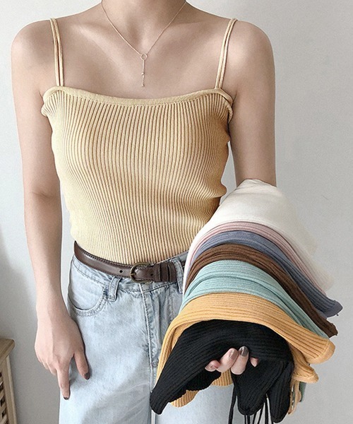 Miniministore(ミニミニストア)の「リブニットキャミソール ダブルストラップ(キャミソール・レディース・グリーン/ホワイト/ベージュ/パープル/ブラック/ブルー/フューシャピンク・FREE)」の16枚目の写真
