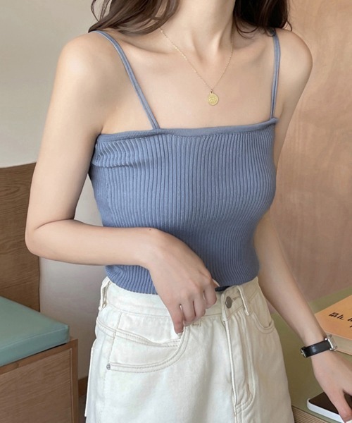 Miniministore(ミニミニストア)の「リブニットキャミソール ダブルストラップ(キャミソール・レディース・グリーン/ホワイト/ベージュ/パープル/ブラック/ブルー/フューシャピンク・FREE)」の20枚目の写真