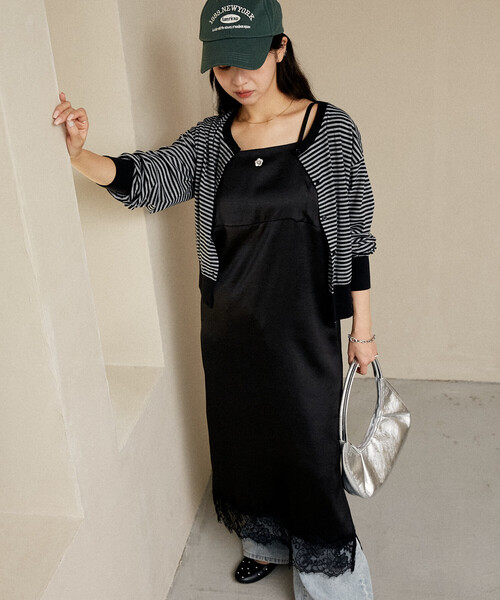 PUBLUX（パブリュクス）の「MARY QUANT × PUBLUX/マリークワント ワンポイント刺繍 裾レース サテン キャミワンピース　限定展開（ワンピース・レディース・ブラック/チャコールグレー/ホワイト・ﾌﾘ-）」の21枚目の写真