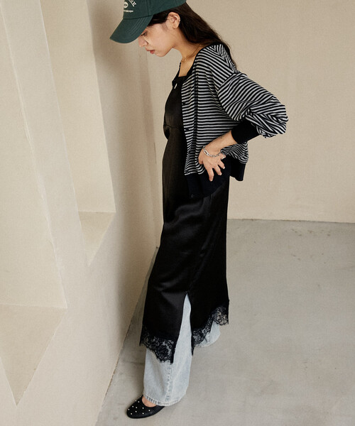 PUBLUX（パブリュクス）の「MARY QUANT × PUBLUX/マリークワント ワンポイント刺繍 裾レース サテン キャミワンピース　限定展開（ワンピース・レディース・ブラック/チャコールグレー/ホワイト・ﾌﾘ-）」の22枚目の写真