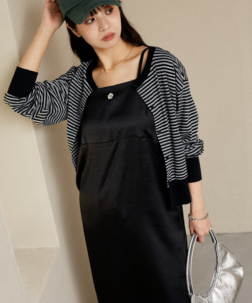 MARY QUANT黒 リボン付き キャミワンピース BFセール中！早い者勝ち セール】MARY QUANT × PUBLUX/マリークワント ワンポイント刺繍 裾