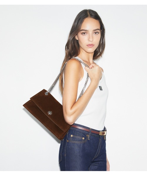 TORY BURCH(トリーバーチ)の「キラ ターンロック スエード ショルダーバッグ(ショルダーバッグ・レディース・ダークブラウン系・ONE SIZE)」の1枚目の写真