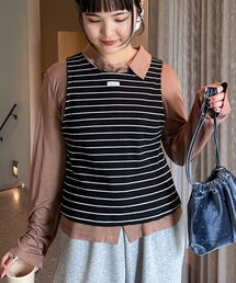 【WEB限定】【簡単レイヤードが叶うセットアイテム】ボーダータンクレイヤード襟付きシアーカットシャツ