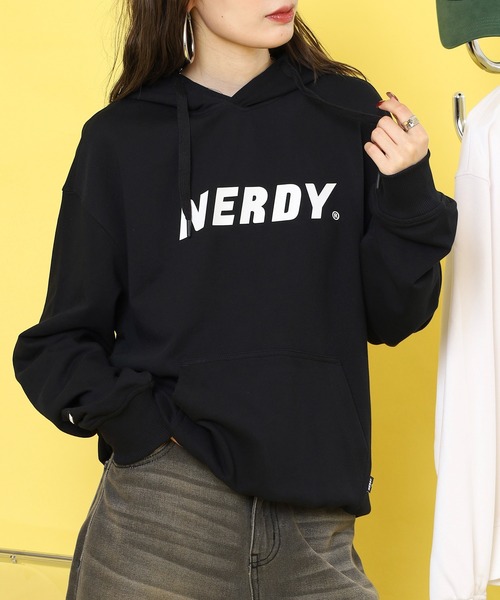 NERDY(ノルディ)の「ビッグロゴプルオーバーフーディ(パーカー・メンズ・ホワイト/ブラック/ライトパープル/ピンク・M/S/L)」の22枚目の写真