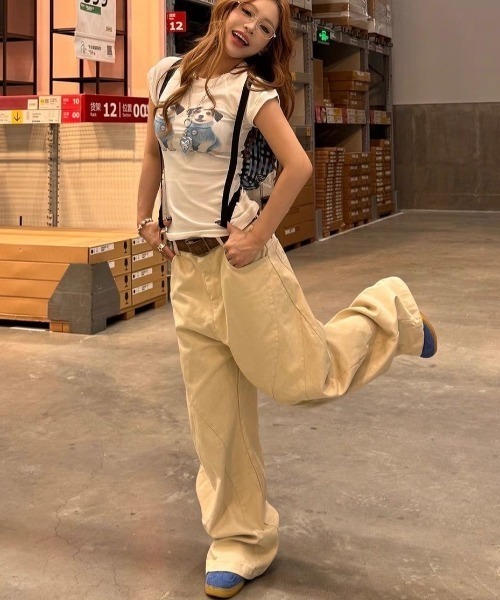 SHEENA(シーナ)の「バック刺繍ロゴカーブチノワイドパンツ(デニムパンツ・レディース・ベージュ・L/M/S)」の11枚目の写真