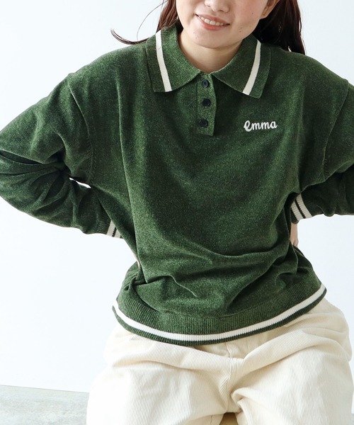 PAR ICI（パーリッシィ）の「emma チェーン刺繍 カレッジポロプルオーバー（ポロシャツ・レディース・ネイビー/オレンジ/カーキ・FREE）」の2枚目の写真