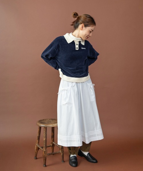 PAR ICI（パーリッシィ）の「emma チェーン刺繍 カレッジポロプルオーバー（ポロシャツ・レディース・ネイビー/オレンジ/カーキ・FREE）」の14枚目の写真