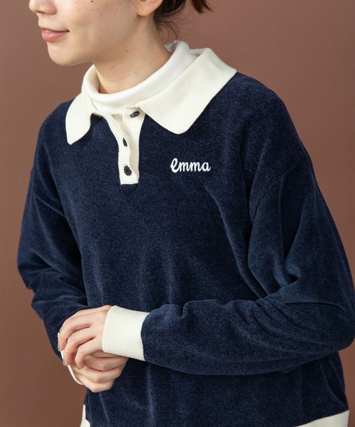 PAR ICI（パーリッシィ）の「emma チェーン刺繍 カレッジポロプルオーバー（ポロシャツ・レディース・ネイビー/オレンジ/カーキ・FREE）」の11枚目の写真