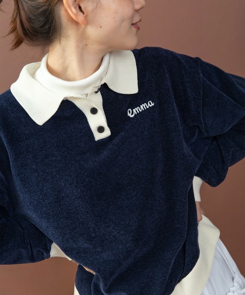 PAR ICI（パーリッシィ）の「emma チェーン刺繍 カレッジポロプルオーバー（ポロシャツ・レディース・ネイビー/オレンジ/カーキ・FREE）」の12枚目の写真