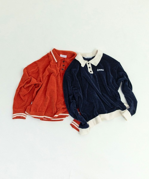 PAR ICI（パーリッシィ）の「emma チェーン刺繍 カレッジポロプルオーバー（ポロシャツ・レディース・ネイビー/オレンジ/カーキ・FREE）」の4枚目の写真