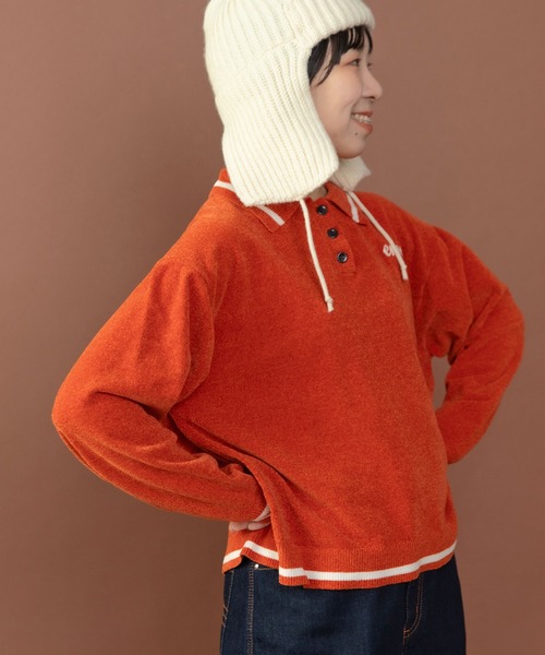 PAR ICI（パーリッシィ）の「emma チェーン刺繍 カレッジポロプルオーバー（ポロシャツ・レディース・ネイビー/オレンジ/カーキ・FREE）」の6枚目の写真
