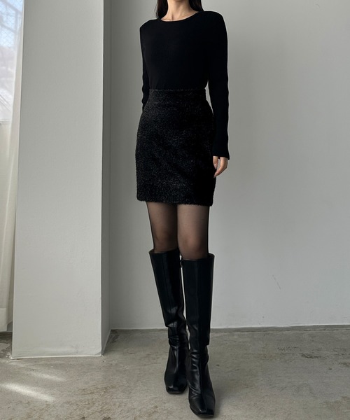 Louere(ルエレ)の「キラキラシャギーニットミニスカート(スカート・レディース・ベージュ/ブラック・LARGE/MEDIUM/SMALL)」の12枚目の写真